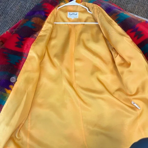 Vintage Bright Plush Oversized Aztec Print Coat size M